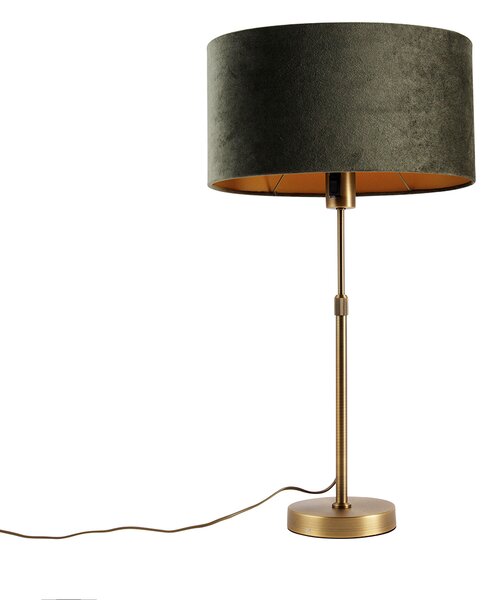 Lampa stołowa brązowa z owalnym, aksamitnym abażurem zielonym 35 cm - Parte