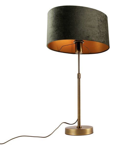 Lampa stołowa brązowa z owalnym, aksamitnym abażurem zielonym 35 cm - Parte
