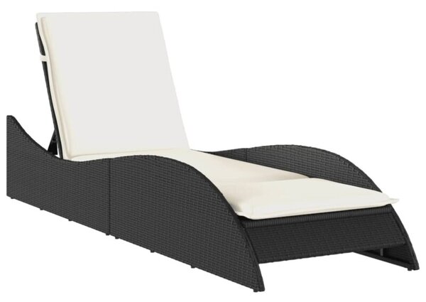 Leżanka z poduszką, czarna, 60x205x73 cm, polirattan
