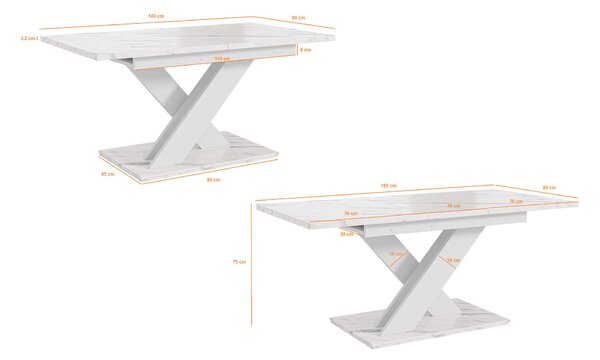 MebleMWM Stół rozkładany BRONX | 140-180x80 | Biały marmur