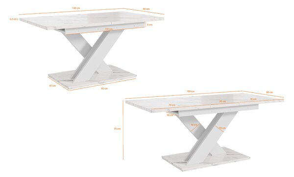 MebleMWM Stół rozkładany BRONX | 140-180x80 | Biały, beton