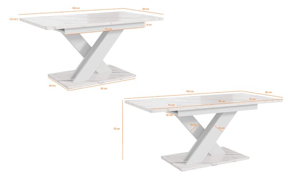 MebleMWM Stół rozkładany BRONX | 140-180x80 | Biały połysk
