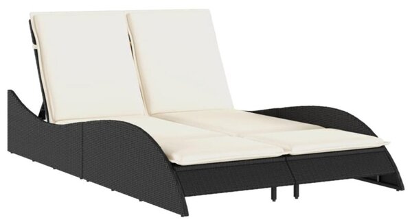 Leżanka z poduszkami, czarna, 114x205x73 cm, polirattan