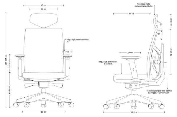 Ergonomiczny fotel biurowy Tune biały/czarny, zgodny z normą BHP