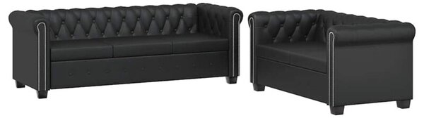 Zestaw sof typu chesterfield: 2- i 3-osobowa, eko-skÃ³ra, czarne