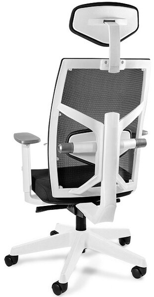Ergonomiczny fotel biurowy Tune biały/czarny, zgodny z normą BHP