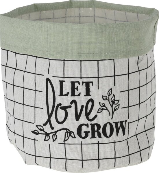 Osłonka tekstylna na doniczkę Let Love Grow, 20 x 18 cm, ciemnozielony