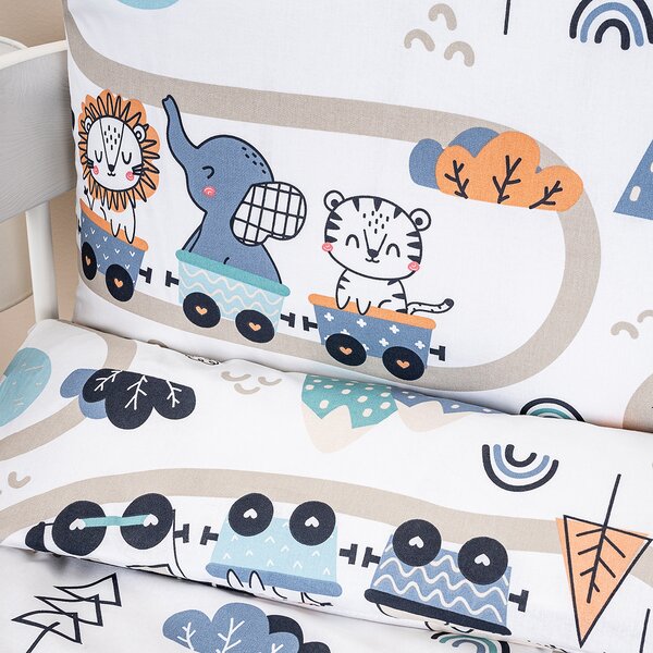 4Home Dziecięca pościel bawełniana do łóżeczka Happy train, 100 x 135 cm, 40 x 60 cm