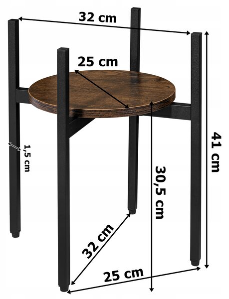 Okrągły stojak na kwiaty TAYLOR ⌀ 32 cm, rustykalny brąz/czarny