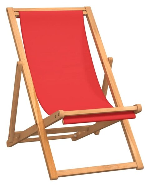 Składany leżak plażowy, lite drewno tekowe, czerwony
