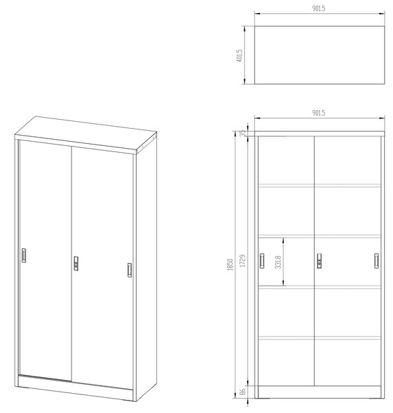 Przesuwna szafa biurowa Kuba 90x40x185 cm antracyt/biały
