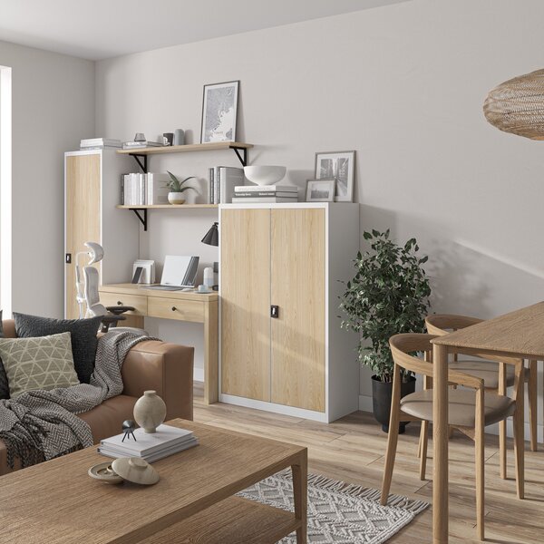 Szafa biurowa Eco Design Kevin 90x40x140 cm biały/dąb sonoma