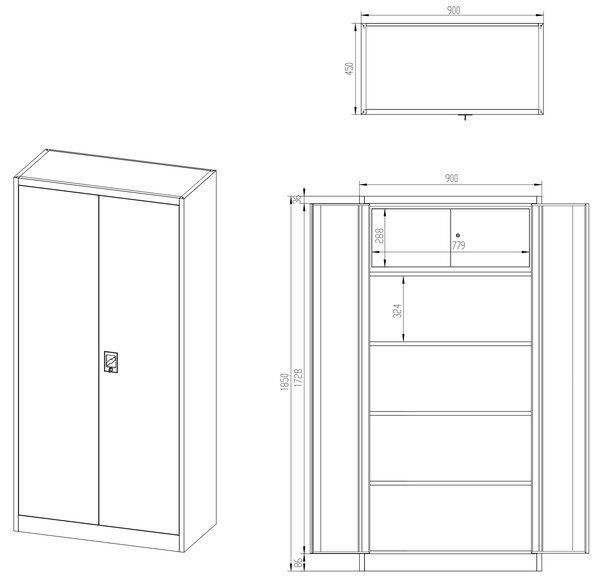 Dwudrzwiowa szafa aktowa z sejfem Tomasz 90x45x185 cm antracyt