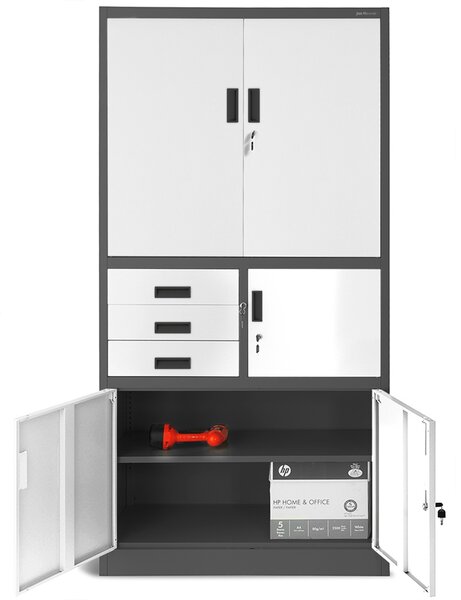 Biurowa szafa na akta z sejfem Filip II 90x40x185 cm antracyt/biały