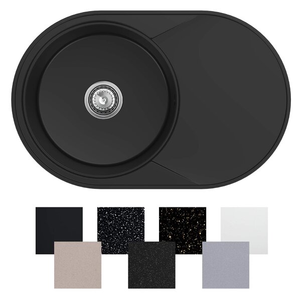 Zlew okrągły jednokomorowy długi ociekacz 50 cm Sink Quality Ovion + syfon