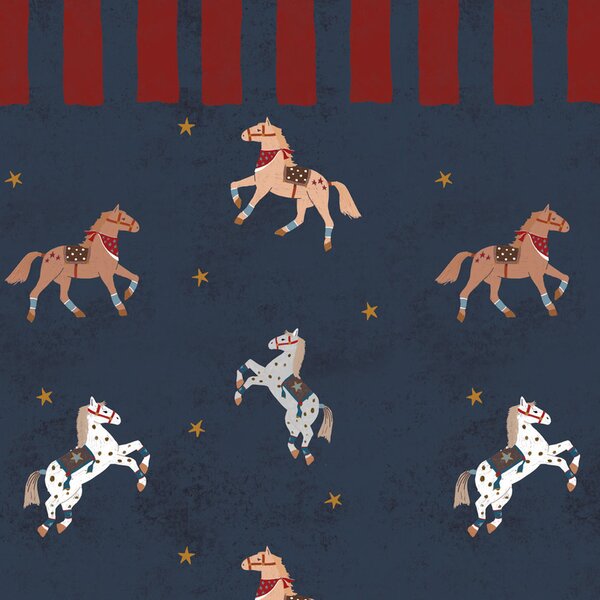 Tapeta do pokoju dla dziecka Spanish horses with border red