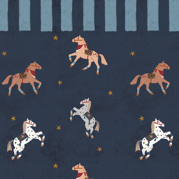 Tapeta do pokoju dla dziecka Spanish horses with border blue