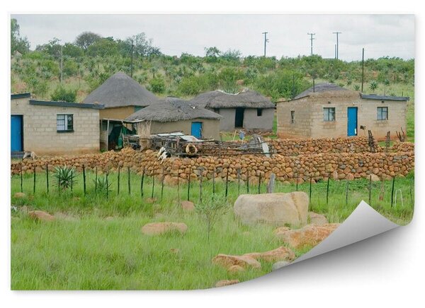 Domy wiejskie Zululand drzewa rośliny kamienie Afryka Okleina na ścianę domy wiejskie Zululand drzewa rośliny kamienie Afryka