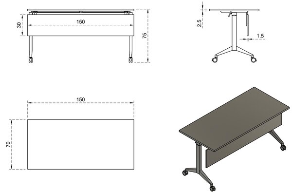 Biurko pracownicze z panelem maskującym Yumi S 150x70 cm biały/biały