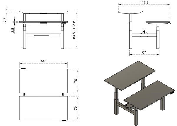 Podwójne biurko do pracy z regulacją wysokości Fighter Double Desk beżowy/biały