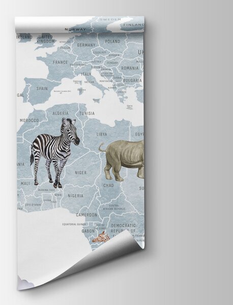 Fototapeta Mapa świata ze zwierzętami i ptakami, Fototapety z mapami świata, Popularne Fototapety, w04636v1 - Tapeko.pl