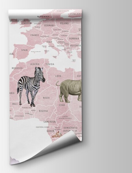 Fototapeta Mapa świata ze zwierzętami i ptakami, Fototapety z mapami świata, Popularne Fototapety, w04636v3 - Tapeko.pl