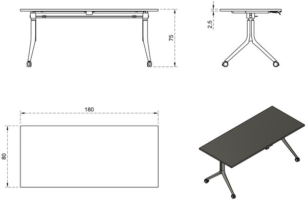 Składane biurko pracownicze na kółkach Carl 180x80 cm