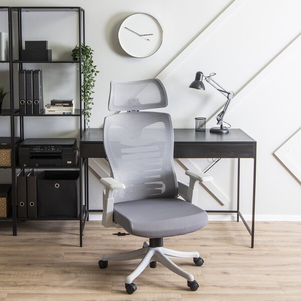 Ergonomiczny fotel biurowy z oparciem z siatki Caret 2 szary