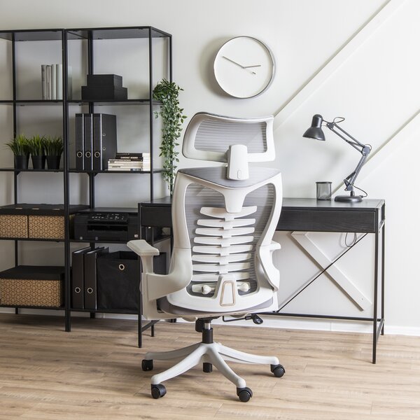 Ergonomiczny fotel biurowy z oparciem z siatki Caret 2 szary