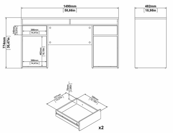 Biurko w połysku z kontenerkami Function Plus 149 cm biały