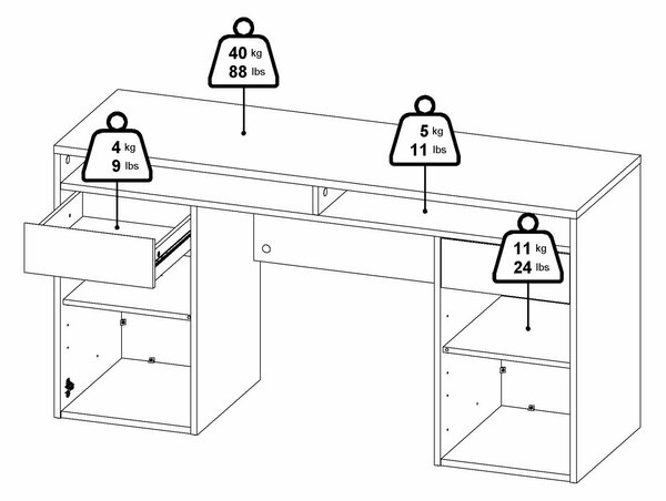 Biurko w połysku z kontenerkami Function Plus 149 cm biały