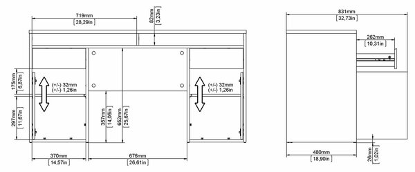 Biurko w połysku z kontenerkami Function Plus 149 cm biały