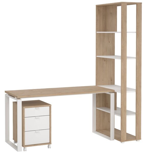 Biurko z regałem i kontenerkiem Sign jackson hickory/biały mat
