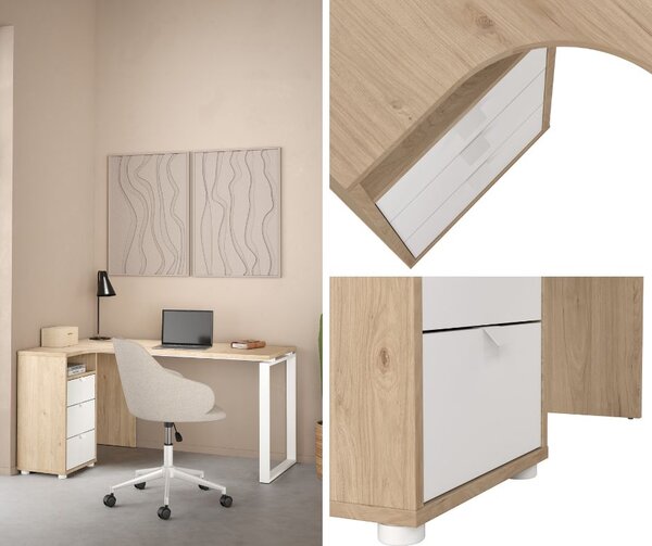 Biurko narożne z kontenerkiem Sign biały mat/jackson hickory