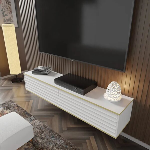 Biała ścienna frezowana szafka pod TV M3-E29
