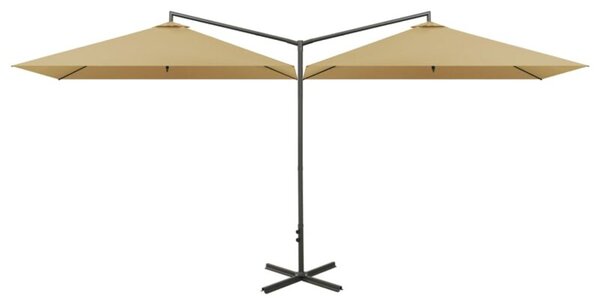 Podwójny parasol ogrodowy, stalowy słupek, taupe, 600x300 cm
