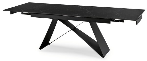 Zestaw Stół Prostokątny Rozkładany VICTOR 160-240 cm Czarny Marmur i 4 Krzesła Tapicerowane MALAGA Beżowe Nowoczesne