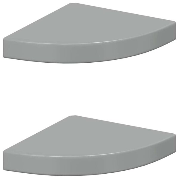 Narożne półki ścienne, 2 szt., połysk, szare, 25x25x3,8 cm, mdf