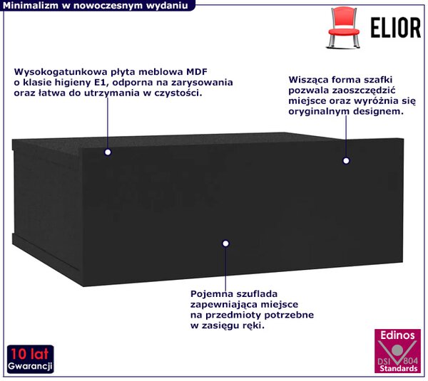 Czarna wisząca szafka nocna z szufladą W8-P33