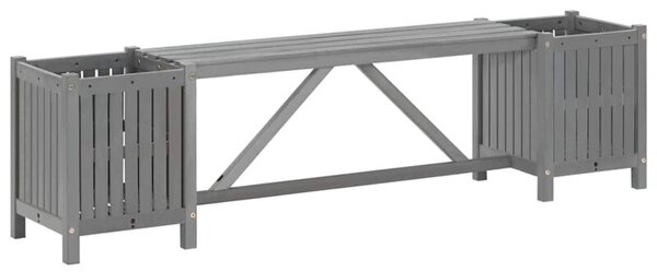 Ławka ogrodowa z 2 donicami 150 cm, lite drewno akacjowe, szara