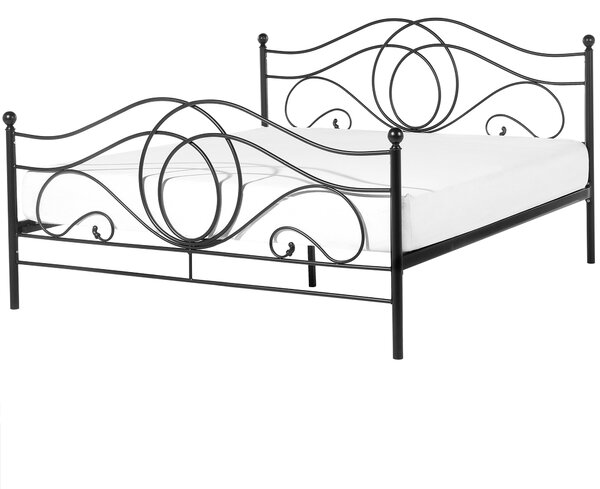 Metalowe łóżko ozdobne rama i stelaż 160 x 200 cm czarne styl retro Lyra Beliani