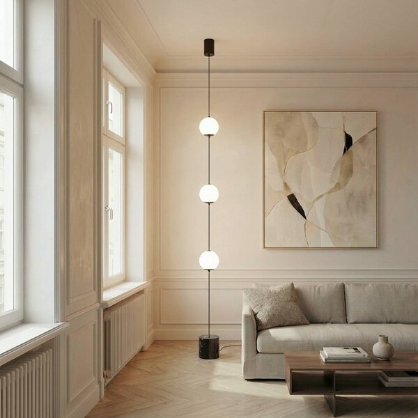 Lampa stojąca LED Darrow Lucande, możliwość ściemniania, biały / opal, salon / jadalnia, szkło, nowoczesny