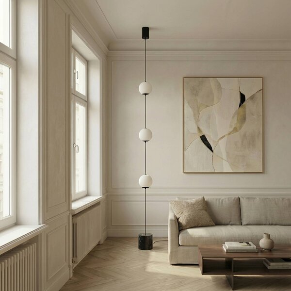 Lampa stojąca LED Darrow Lucande, możliwość ściemniania, biały / opal, salon / jadalnia, szkło, nowoczesny