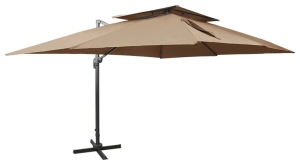 Parasol wiszący z podwójną czaszą, 400x300 cm, taupe