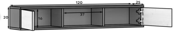 Półka ścienna z szafkami LANZZI 120 cm, czarna/dąb
