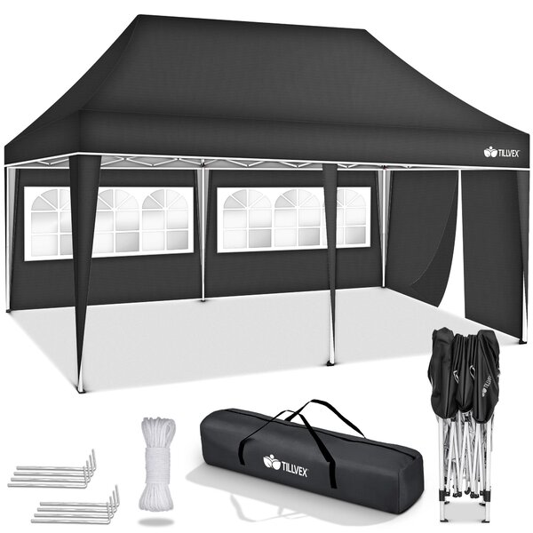 Tillvex altana 3x6m - z 3 panelami bocznymi antracytowa wodoodporna | skadana altana pop-up z regulacj wysokoci | namiot ogrodowy ochrona UV 50+ | namiot imprezowy z torb do ogrodu