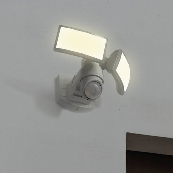 LUTEC Zewnętrzny reflektor ścienny LED z czujnikiem ARC, biały, 28 cm, 2-punktowa ARC, biały / opal, tworzywo sztuczne, nowoczesny
