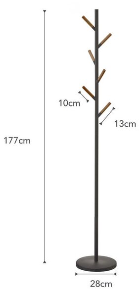 Czarny wieszak z detalami z drewna bukowego YAMAZAKI Plain Pole Hanger