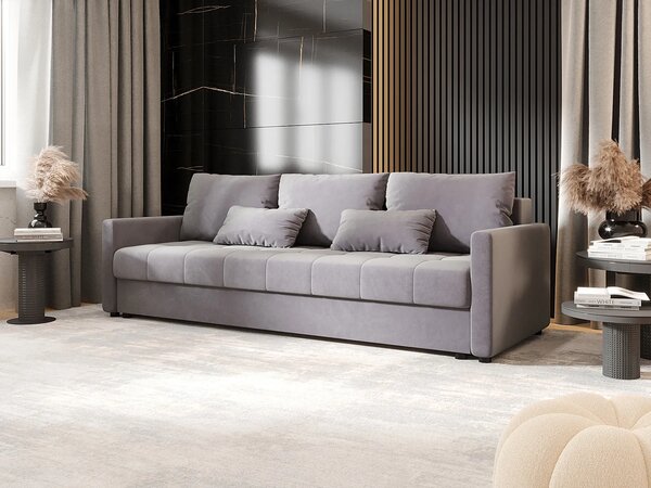 Szara welurowa sofa amerykanka z pojemnikiem M8-E16