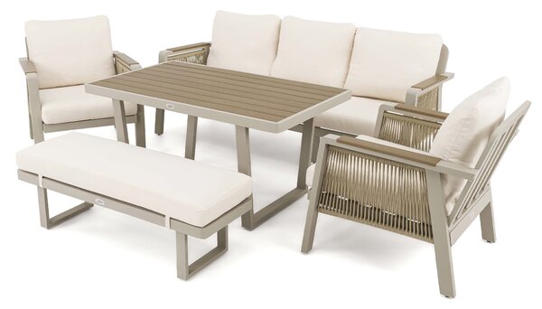 MebleMWM Zestaw mebli ogrodowych z aluminium PROVENCE | Beż + imitacja drewna | Beżowe poduszki